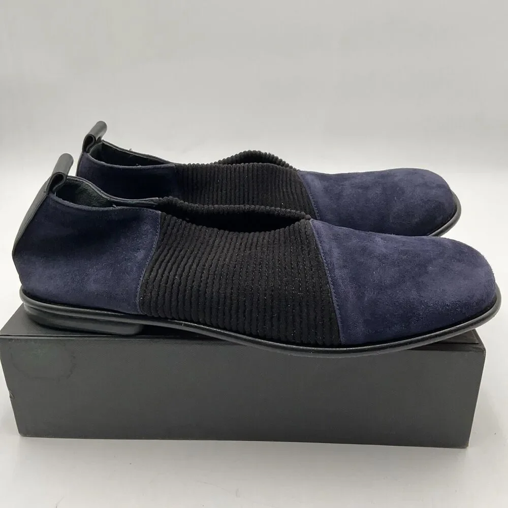 Gray Matters Navy and Black Suede Slip-On Flats